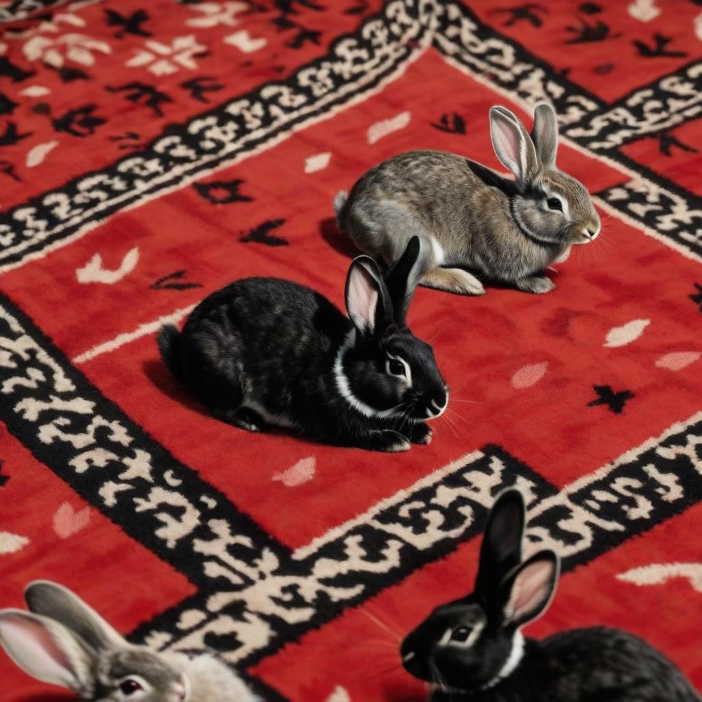  patterned red black carpet cover rabbits