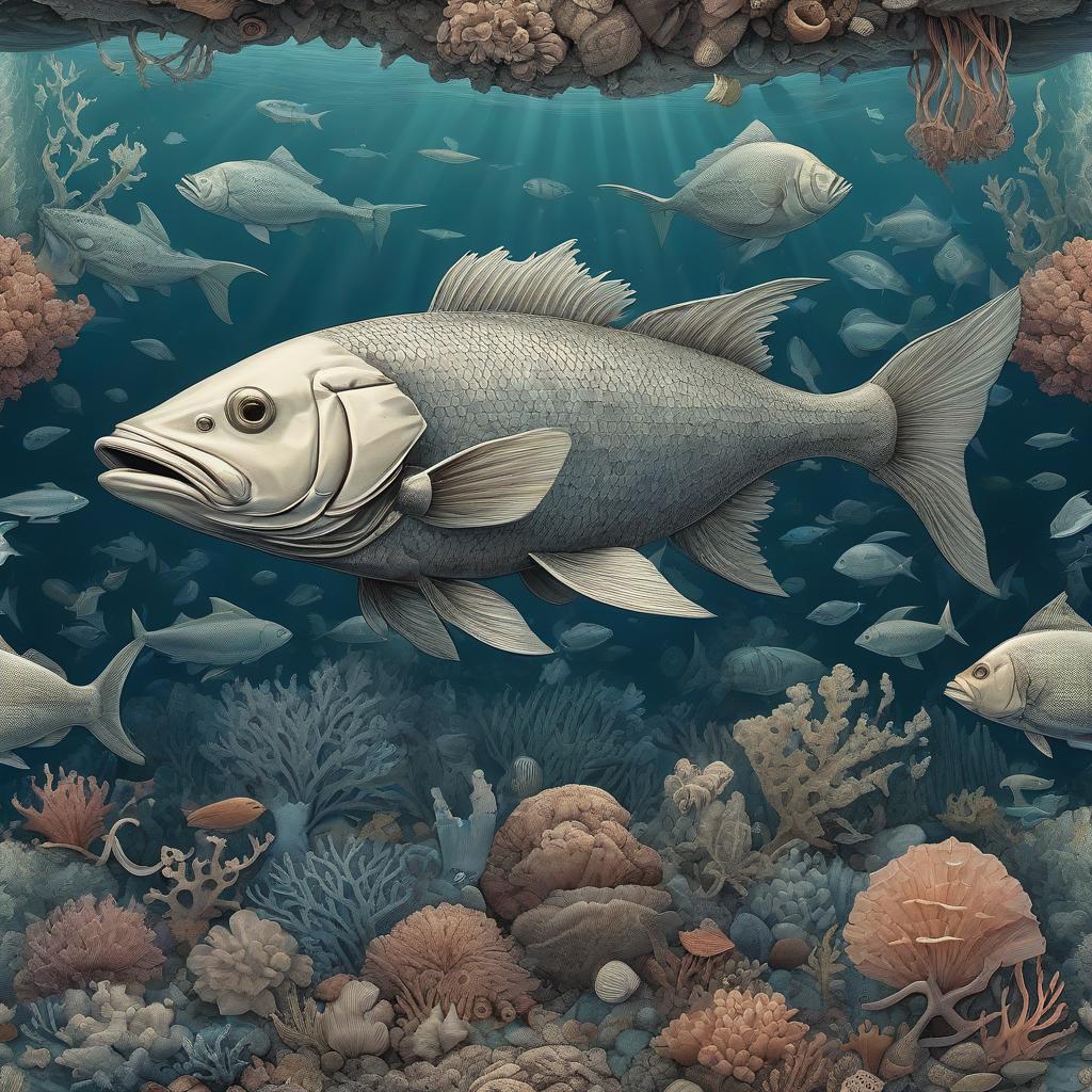  nautical themed big fish on the ocean floor . sea, ocean, ships, maritime, beach, marine life, highly detailed