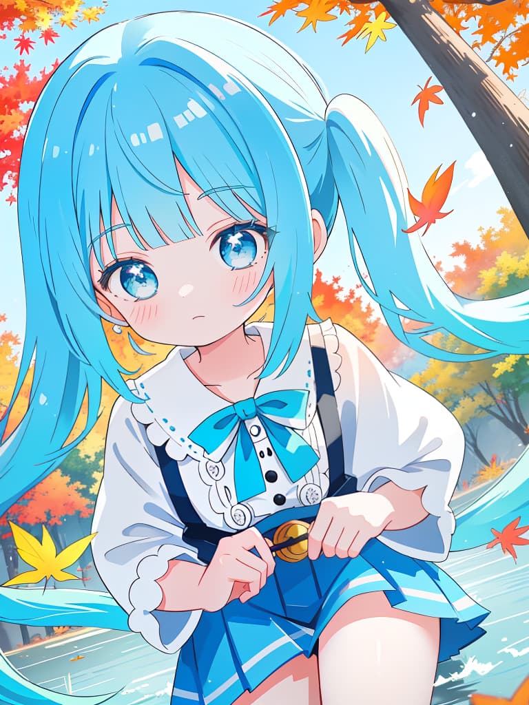  one piece, twin tail, blue hair cute autumn, masterpiece, best quality,8k,ultra detailed,high resolution,an extremely delicate and beautiful,hyper detail