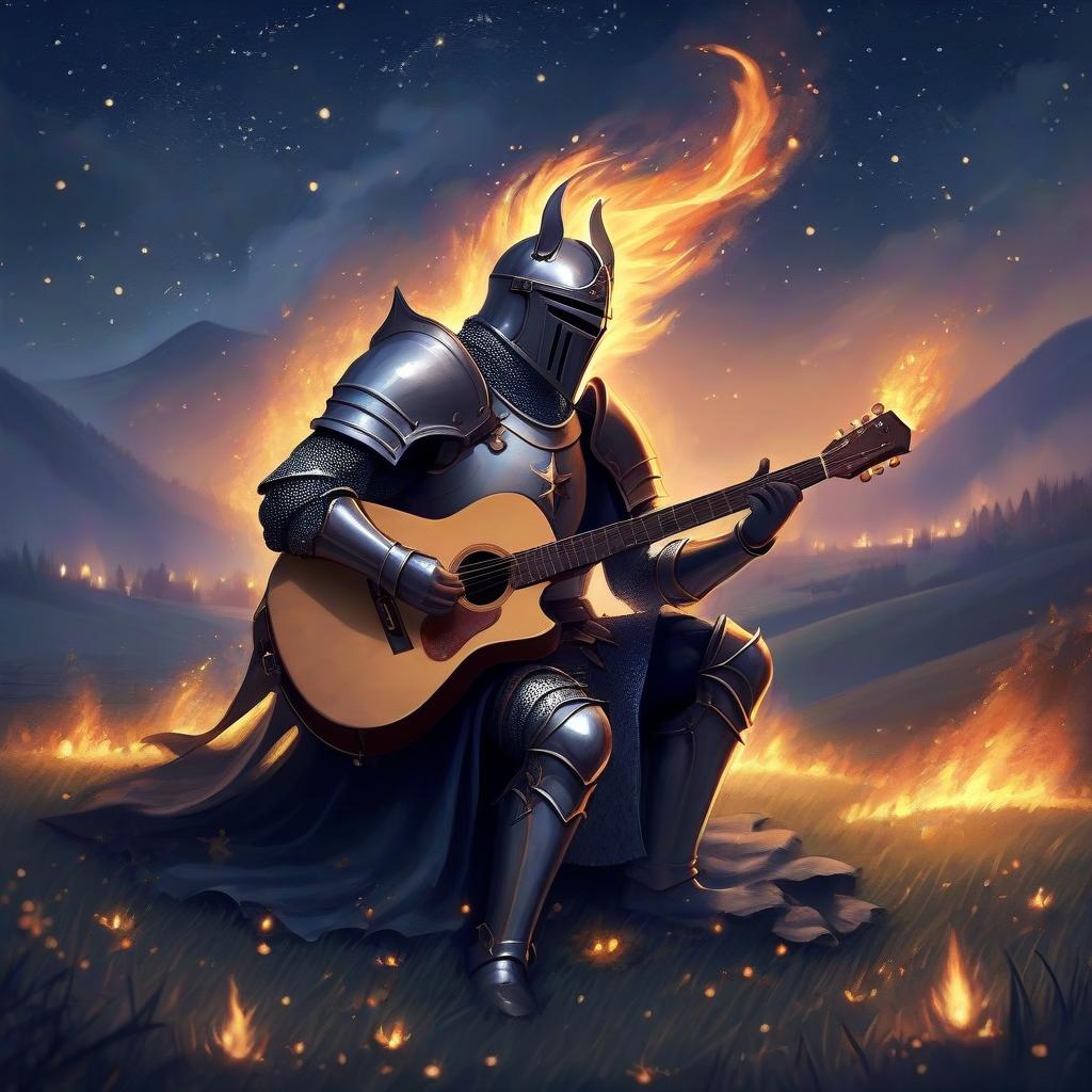  the night came down quietly. the fire smolders away knight sings with guitar a field without an edge knight the echo between the hills fairy tales are born of light it's bright. night and stars