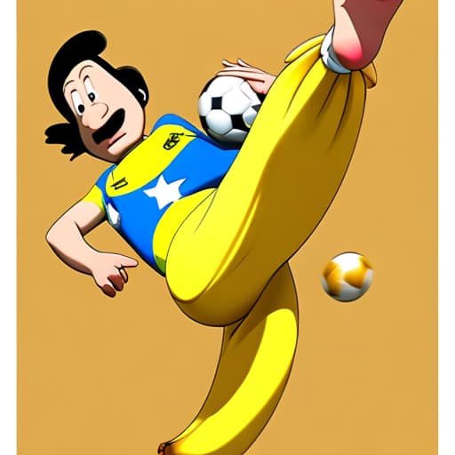  A banana cartoon kicking a ball