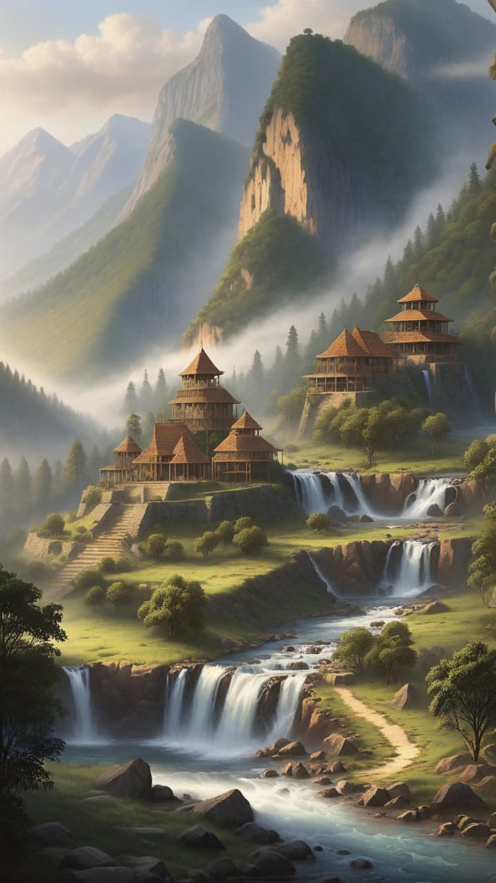  an ancient land with two tribes in constant conflict, surrounded by mountains and forests.