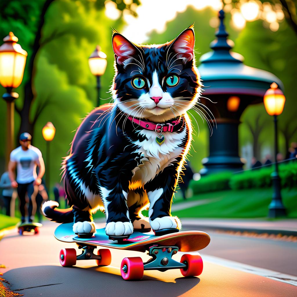  hyperrealistic art fun cats ride skate in the park. yumor. sharj. in the style of the artist dmitri yakovin . extremely high resolution details, photographic, realism pushed to extreme, fine texture, incredibly lifelike, t shirt design hyperrealistic, full body, detailed clothing, highly detailed, cinematic lighting, stunningly beautiful, intricate, sharp focus, f/1. 8, 85mm, (centered image composition), (professionally color graded), ((bright soft diffused light)), volumetric fog, trending on instagram, trending on tumblr, HDR 4K, 8K