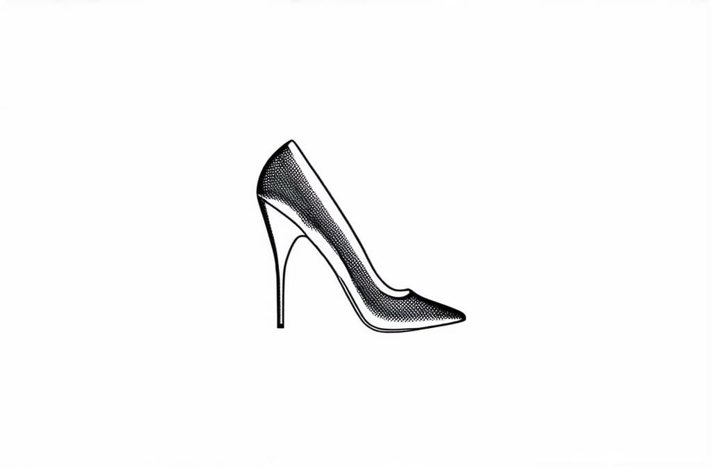  contour, very simple image in one unbroken black ink line, single line of elegant women leg in shoe with high heels, engraving illustration, icon isolated on white background ar 3:2 using a single continuous black line ink brushon white background, drawing should be created without lifting the pen, recognizable features of elegant women leg in shoe with high heels, engraving illustration, icon isolated on white background ar 3:2 in one unbroken line