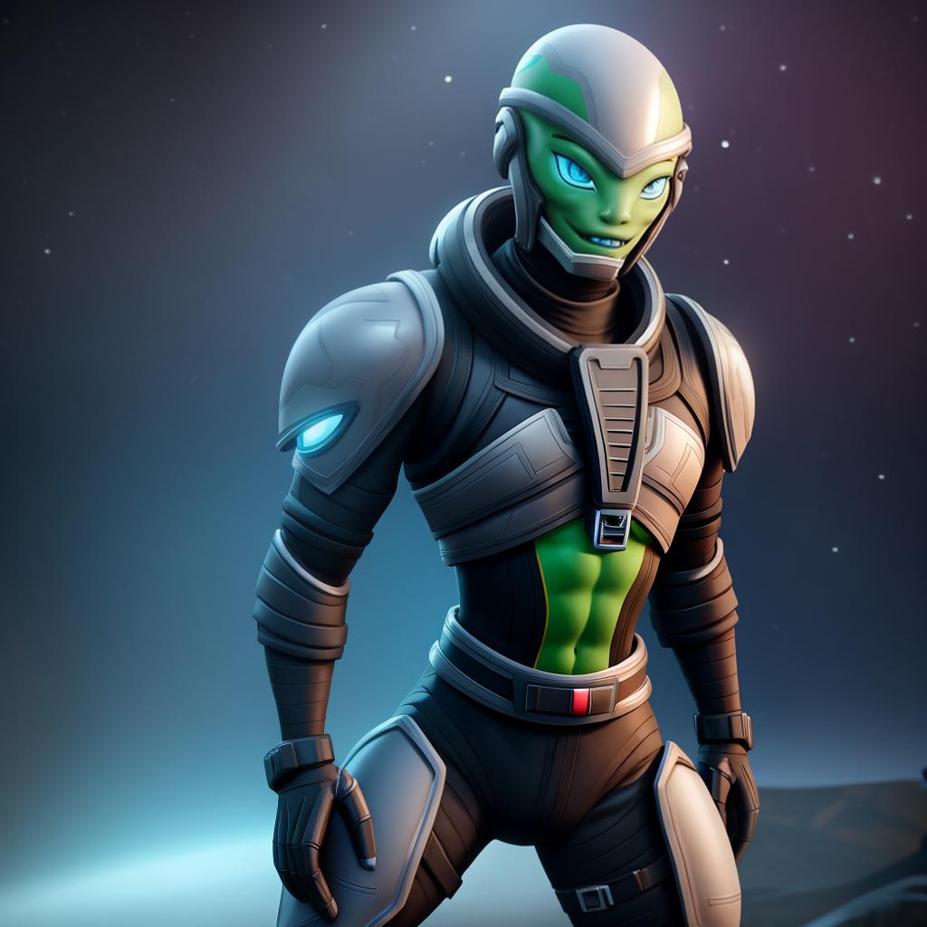  Evil alien commander (Fortnite), full body, alien space suit, open eyes, masterpiece, 4k, fine details,