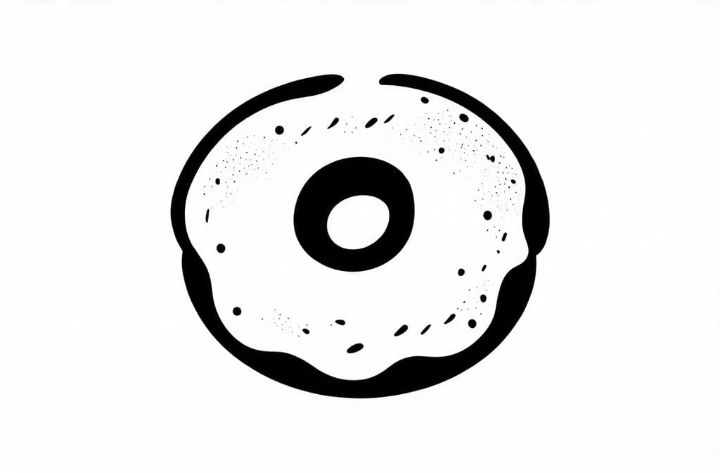  contour, very simple image in one unbroken black ink line, single line of bagel with cream cheese, engraving illustration, icon isolated on white ar 3:2 using a single continuous black line ink brushon white background, drawing should be created without lifting the pen, recognizable features of bagel with cream cheese, engraving illustration, icon isolated on white ar 3:2 in one unbroken line