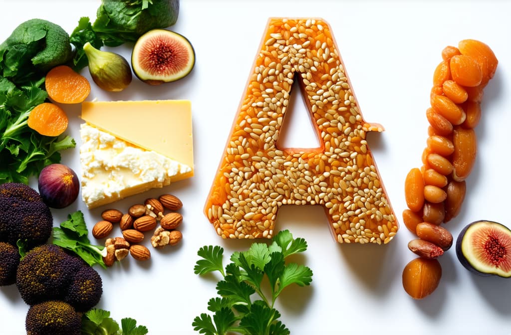  food gourmet photography style, the inscription ca made of cottage cheese, sour cream, nuts, cheese, parsley, spinach, dried apricots, figs, sesame, beans, broccoli, sardines on a white background ar 3:2, appetizing, professional, culinary, high resolution, commercial, highly detailed ,soft natural lighting, macro details, vibrant colors, fresh ingredients, glistening textures, bokeh background, styled plating, wooden tabletop, garnished, tantalizing, editorial quality