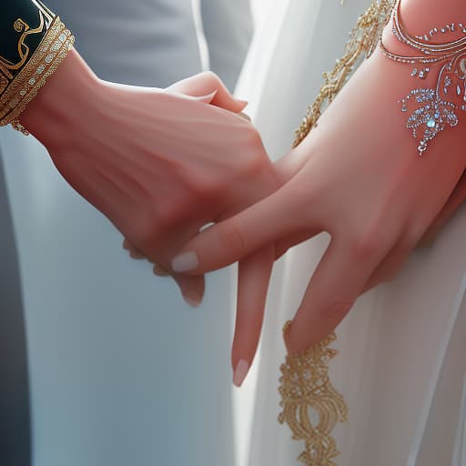  close up of a couple's hands intertwined hyperrealistic, full body, detailed clothing, highly detailed, cinematic lighting, stunningly beautiful, intricate, sharp focus, f/1. 8, 85mm, (centered image composition), (professionally color graded), ((bright soft diffused light)), volumetric fog, trending on instagram, trending on tumblr, HDR 4K, 8K