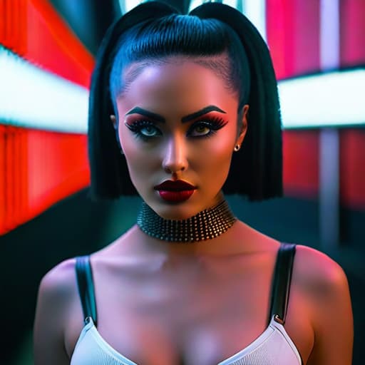  ultra realistic close up portrait ((beautiful pale cyberpunk female with heavy black eyeliner)), blue eyes, shaved side haircut, hyper detail, cinematic lighting, magic neon, dark red city, canon eos r3, nikon, f/1.4, iso 200, 1/160s, 8k, raw, unedited, symmetrical balance, in frame, 8k hyperrealistic, full body, detailed clothing, highly detailed, cinematic lighting, stunningly beautiful, intricate, sharp focus, f/1. 8, 85mm, (centered image composition), (professionally color graded), ((bright soft diffused light)), volumetric fog, trending on instagram, trending on tumblr, HDR 4K, 8K