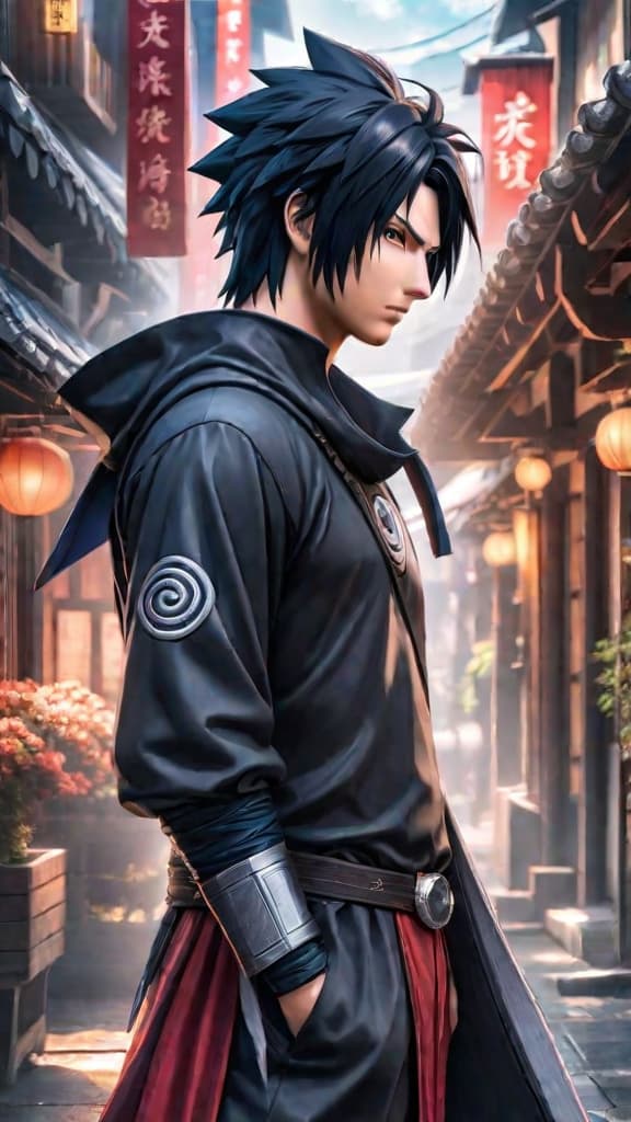  anime art: sasuke uchiha seeks answers, power, and freedom – but why did he leave konoha? hyperrealistic, full body, detailed clothing, highly detailed, cinematic lighting, stunningly beautiful, intricate, sharp focus, f/1. 8, 85mm, (centered image composition), (professionally color graded), ((bright soft diffused light)), volumetric fog, trending on instagram, trending on tumblr, HDR 4K, 8K