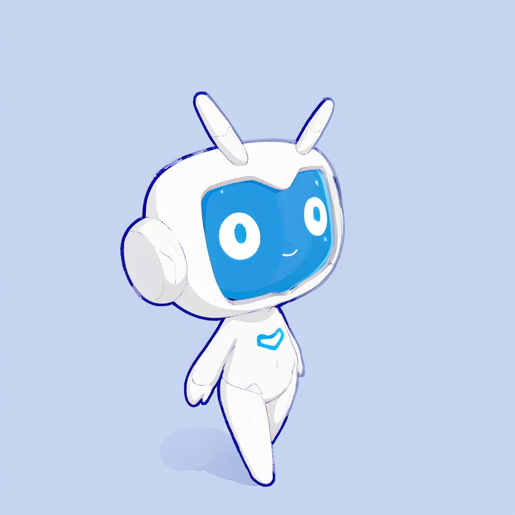  anxiaozhi,a white cute robot with blue face,a clean and crisp anime illustration with bold outlines, smooth shading,cell shaded, crisp ,flat colors, and a minimalistic background.