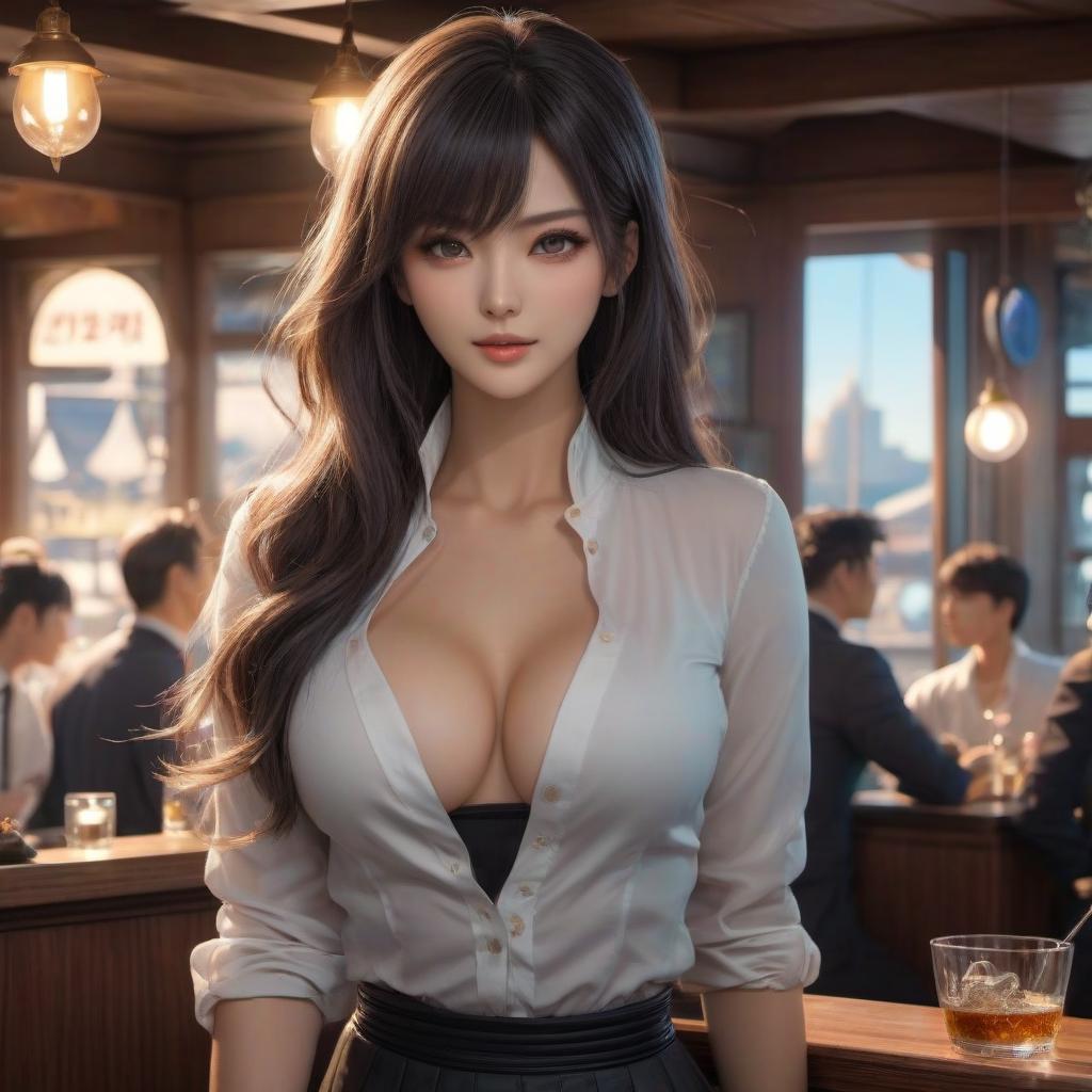  anime artwork a beautiful woman like a seaman who owns a bar . anime style, key visual, vibrant, studio anime, highly detailed, hkmagic hyperrealistic, full body, detailed clothing, highly detailed, cinematic lighting, stunningly beautiful, intricate, sharp focus, f/1. 8, 85mm, (centered image composition), (professionally color graded), ((bright soft diffused light)), volumetric fog, trending on instagram, trending on tumblr, HDR 4K, 8K