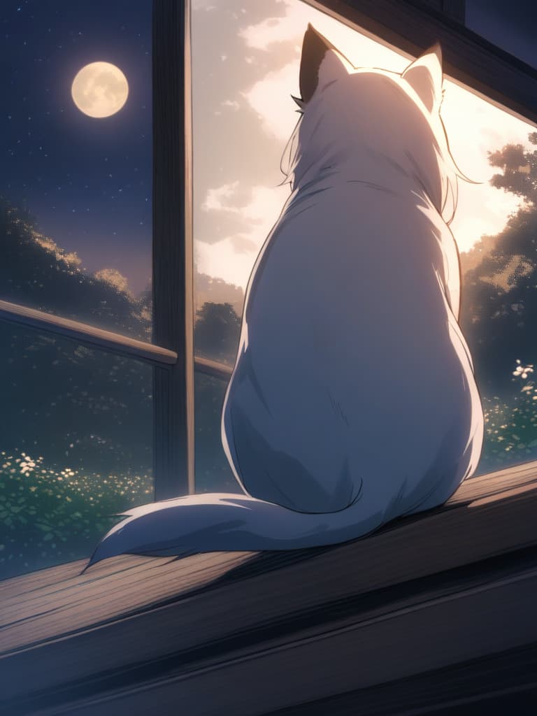  1cat ,japanese cat,nature,animal focus,looking outside from the japanese style room,cosmos field ,cat sitting on the porch ,full moon night,