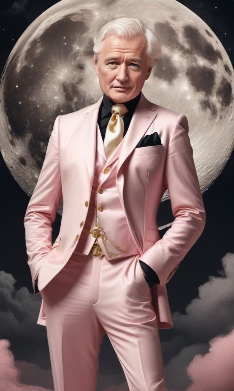  concept art black, white, gold, pink moses' boris on the moon . digital artwork, illustrative, painterly, matte painting, highly detailed, perfect hands