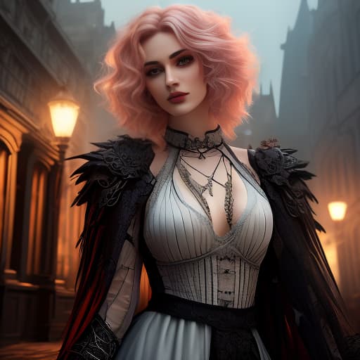  art, a vampire couple in love, at night against the background of a gothic castle, bats are flying in the sky, a guy stands behind and hugs a girl around the waist, a girl has short red hair, a guy has short white hair, they eyes are glowing hyperrealistic, full body, detailed clothing, highly detailed, cinematic lighting, stunningly beautiful, intricate, sharp focus, f/1. 8, 85mm, (centered image composition), (professionally color graded), ((bright soft diffused light)), volumetric fog, trending on instagram, trending on tumblr, HDR 4K, 8K