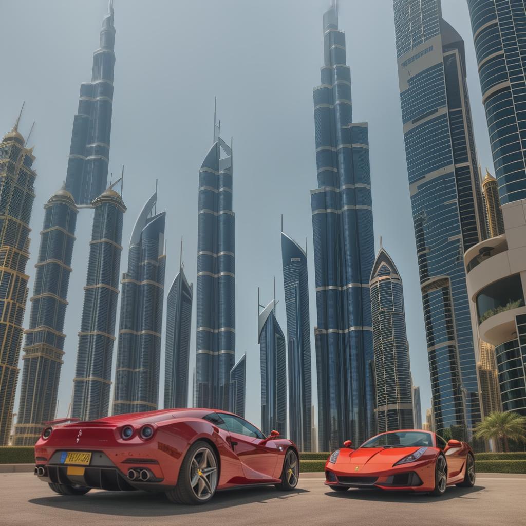  luffy one piece next to him Ferrari car and Burj Khalifa Dubai behind hyperrealistic, full body, detailed clothing, highly detailed, cinematic lighting, stunningly beautiful, intricate, sharp focus, f/1. 8, 85mm, (centered image composition), (professionally color graded), ((bright soft diffused light)), volumetric fog, trending on instagram, trending on tumblr, HDR 4K, 8K