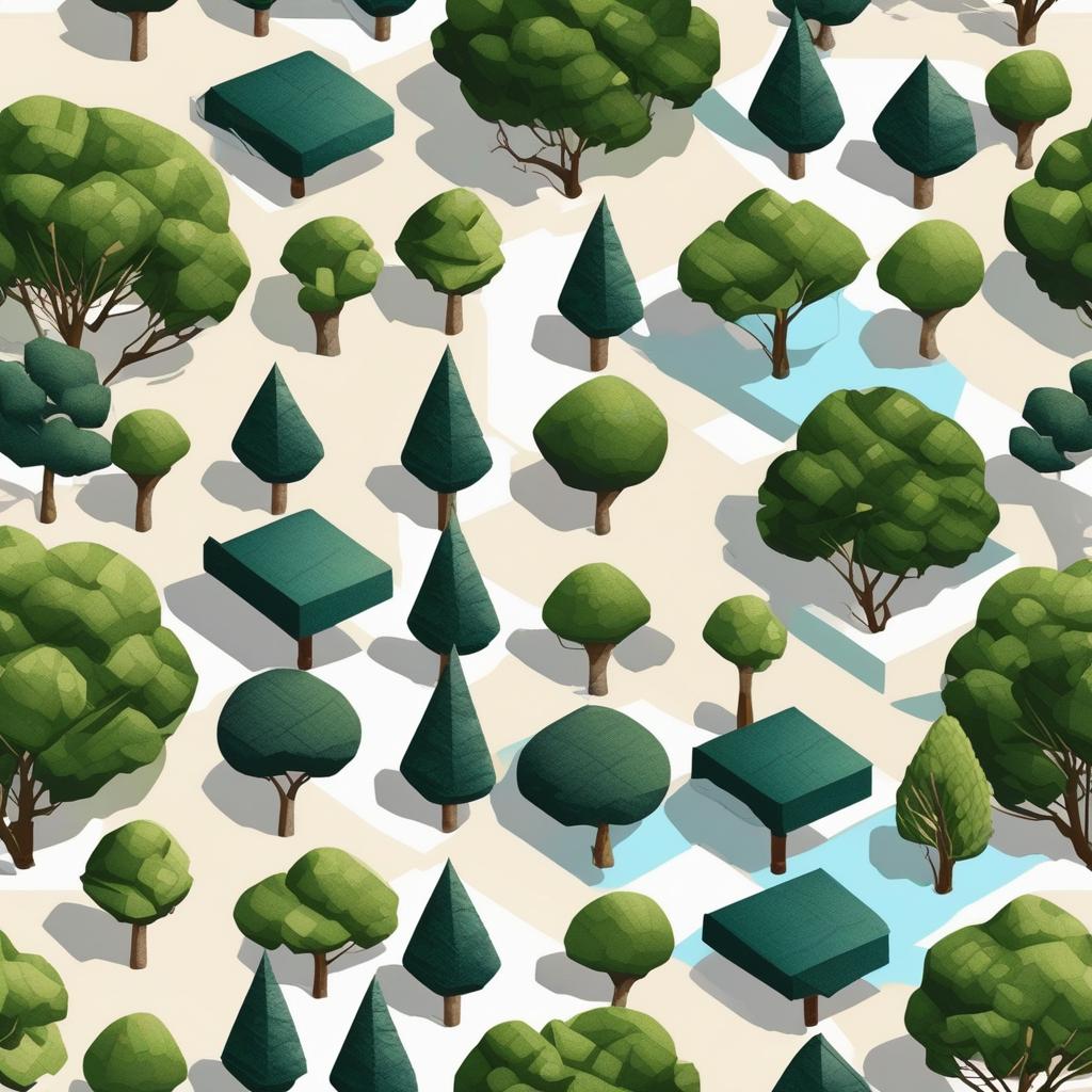  masterpiece, best quality, tree array square landscape illustration axonometric renderings