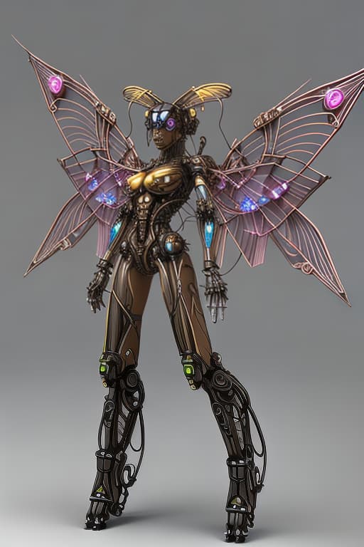  Steampunk cybernetic biomechanical hornet with wings, 3 d model, very coherent symmetrical artwork