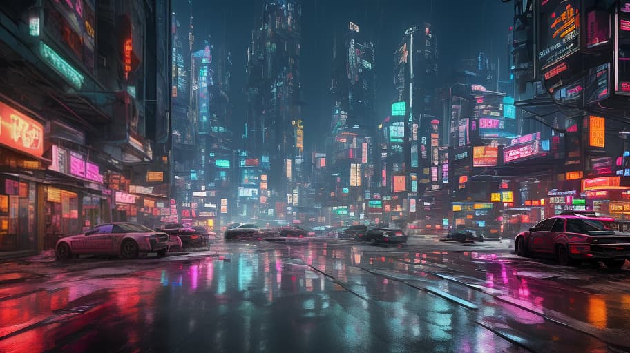  the picture shows a closed area of a huge city from cyberpank universe. 2077, neon lights of the night city all over the place from the saturated pink to the neon yellow. the city is populated by people of different nationality, but mostly asian. they wear implants of different characteristics, modifying their body by their own desire. there's a united community patrol on the streets of the city who calls himself goncimi psami. they're not shy to show a modified weapon to at least cause fear. contemporary shuttles, temptations the closed zone of the city has its laws and eternal warriors following the destruction., cyberpunk, in heavy raining futuristic tokyo rooftop cyberpunk night, sci fi, fantasy, intricate, very very beautiful, elegan hyperrealistic, full body, detailed clothing, highly detailed, cinematic lighting, stunningly beautiful, intricate, sharp focus, f/1. 8, 85mm, (centered image composition), (professionally color graded), ((bright soft diffused light)), volumetric fog, trending on instagram, trending on tumblr, HDR 4K, 8K