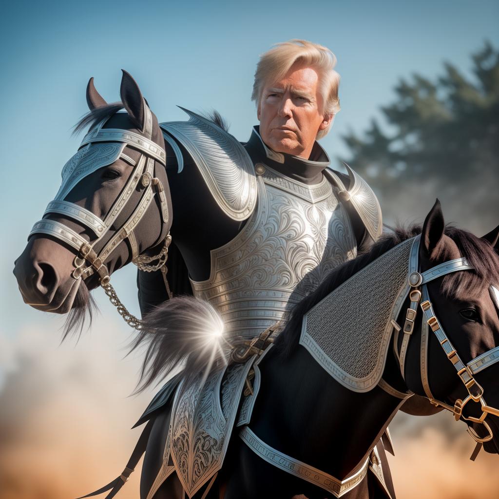  Donald Trump in Knight Armor, (high detailed skin:1.2), 8k uhd, dslr, soft lighting, high quality, film grain, Fujifilm XT3 hyperrealistic, full body, detailed clothing, highly detailed, cinematic lighting, stunningly beautiful, intricate, sharp focus, f/1. 8, 85mm, (centered image composition), (professionally color graded), ((bright soft diffused light)), volumetric fog, trending on instagram, trending on tumblr, HDR 4K, 8K