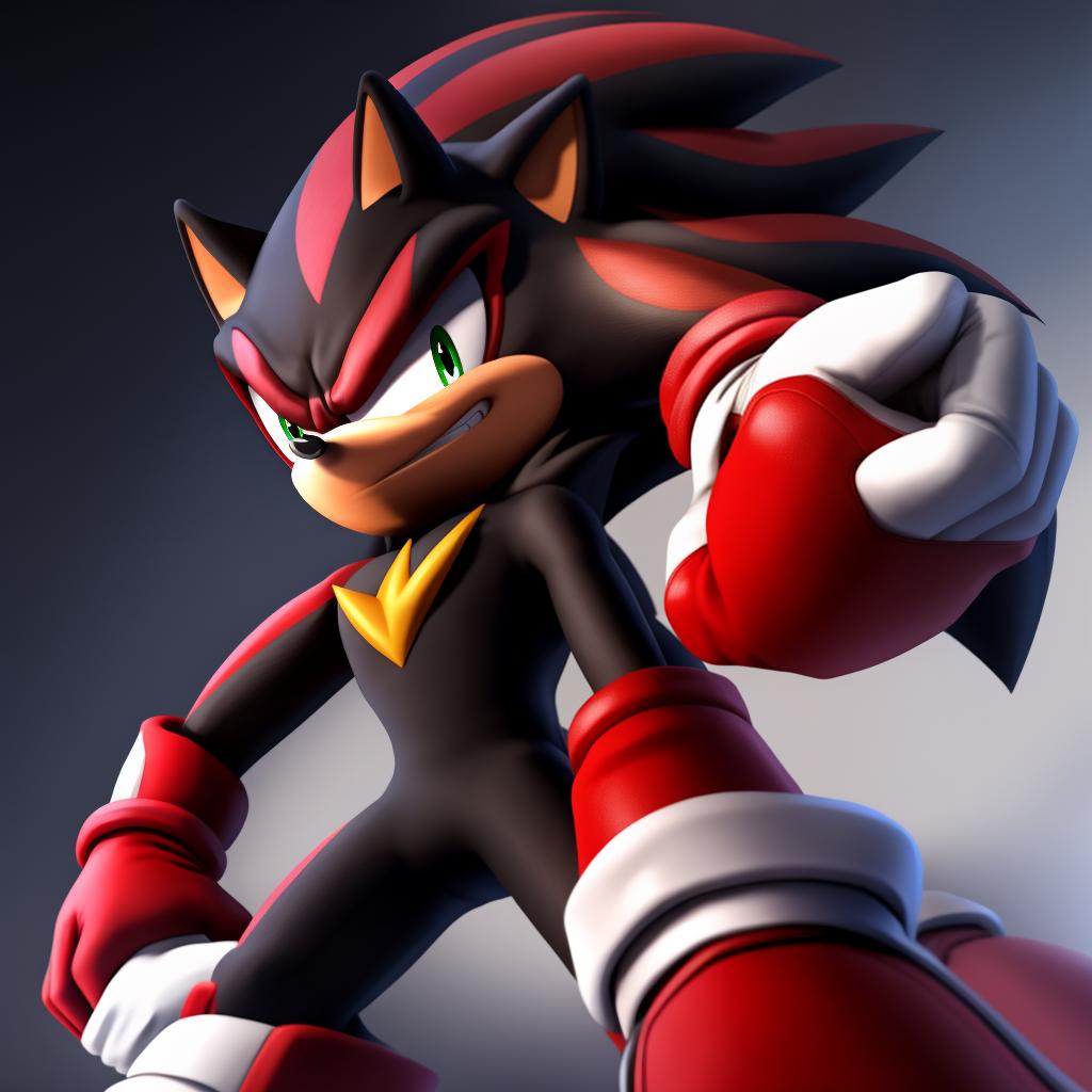  Angry Shadow the hedgehog (sega) (full shadow the hedgehog body) (sonic prime) wearing shadow the hedgehog white gloves, fists, open eyes, digital art, masterpiece, 4k, fine details,