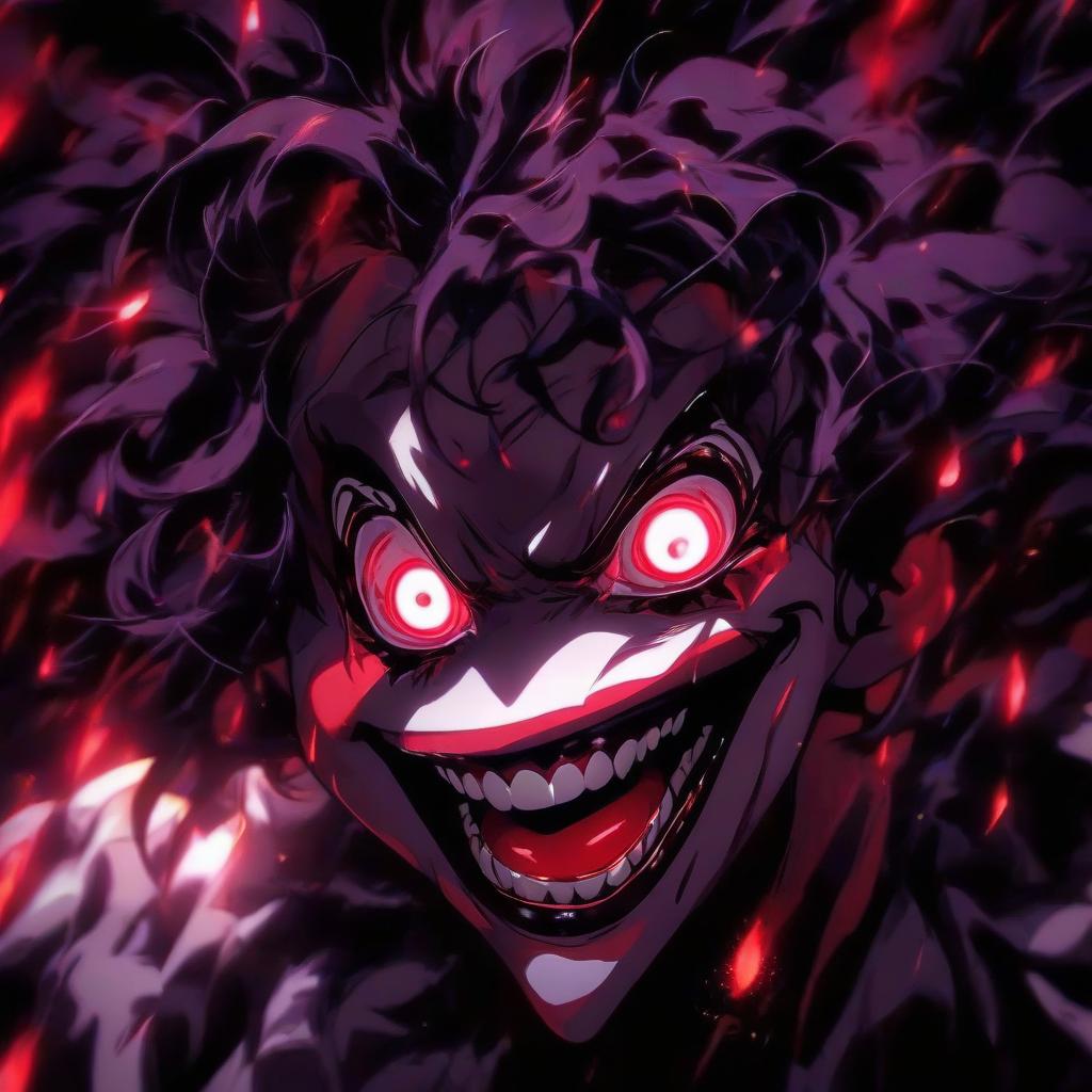  a close up of a person with a clown nose, albedo from the anime overlord, evil smile and glowing eyes, dark red background, she is attracting lightnings, perfect face template, psycho magick fuck it insane, long black shiny hair, chromostereopsis, vantablack, hello world, cgisociety, .ai