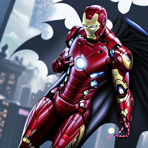  Iron man flying while hugging Batman