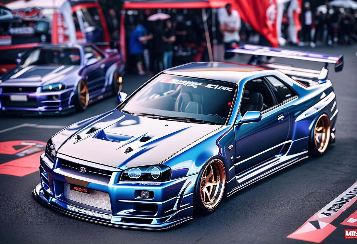  breathtaking thin lines, car, nissan skyline r34, terrible tuning., terrible body kits. . award winning, professional, highly detailed, hkmagic