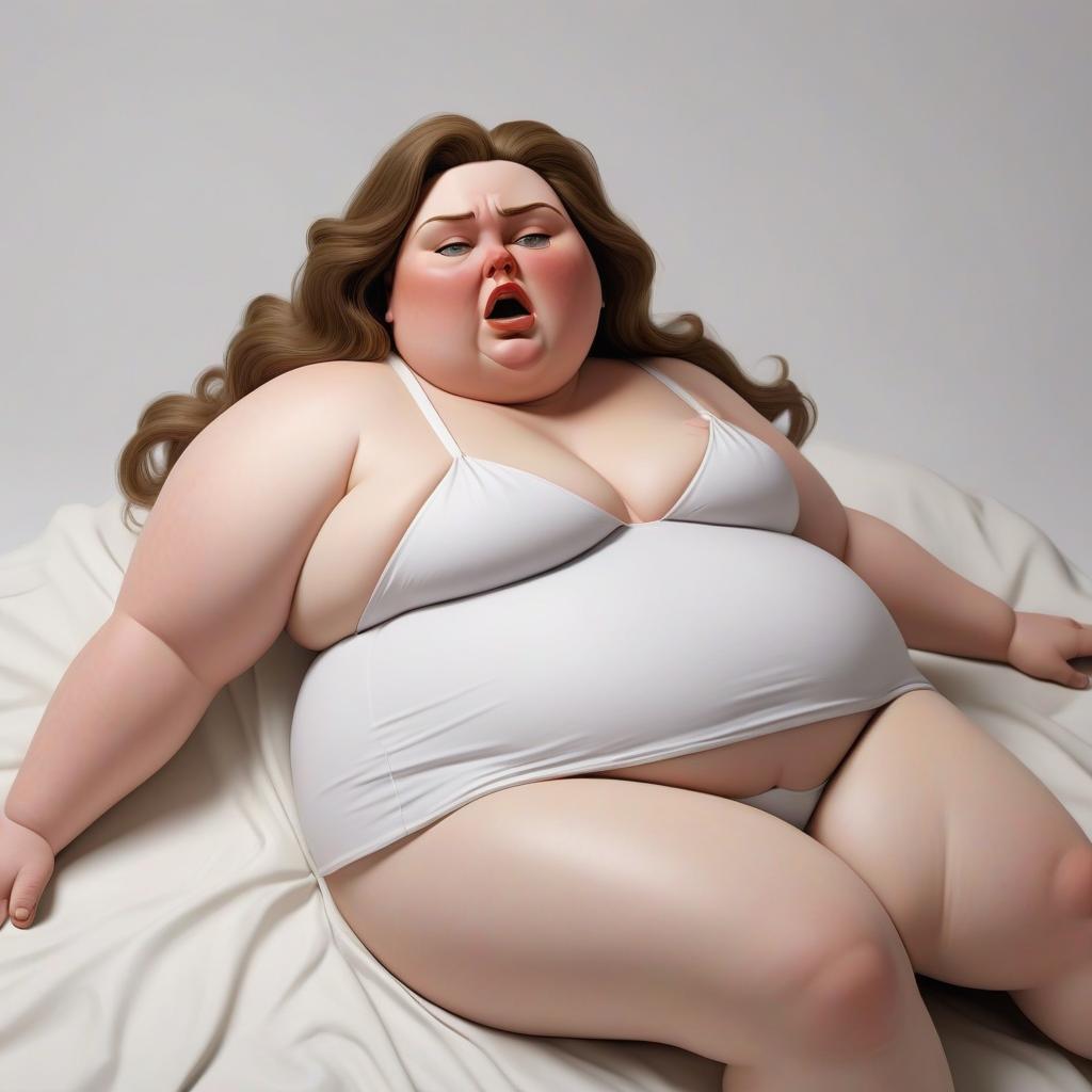  the fat model fainted, posing for the artist, and lies unconscious. the artist is trying to bring her to her senses.