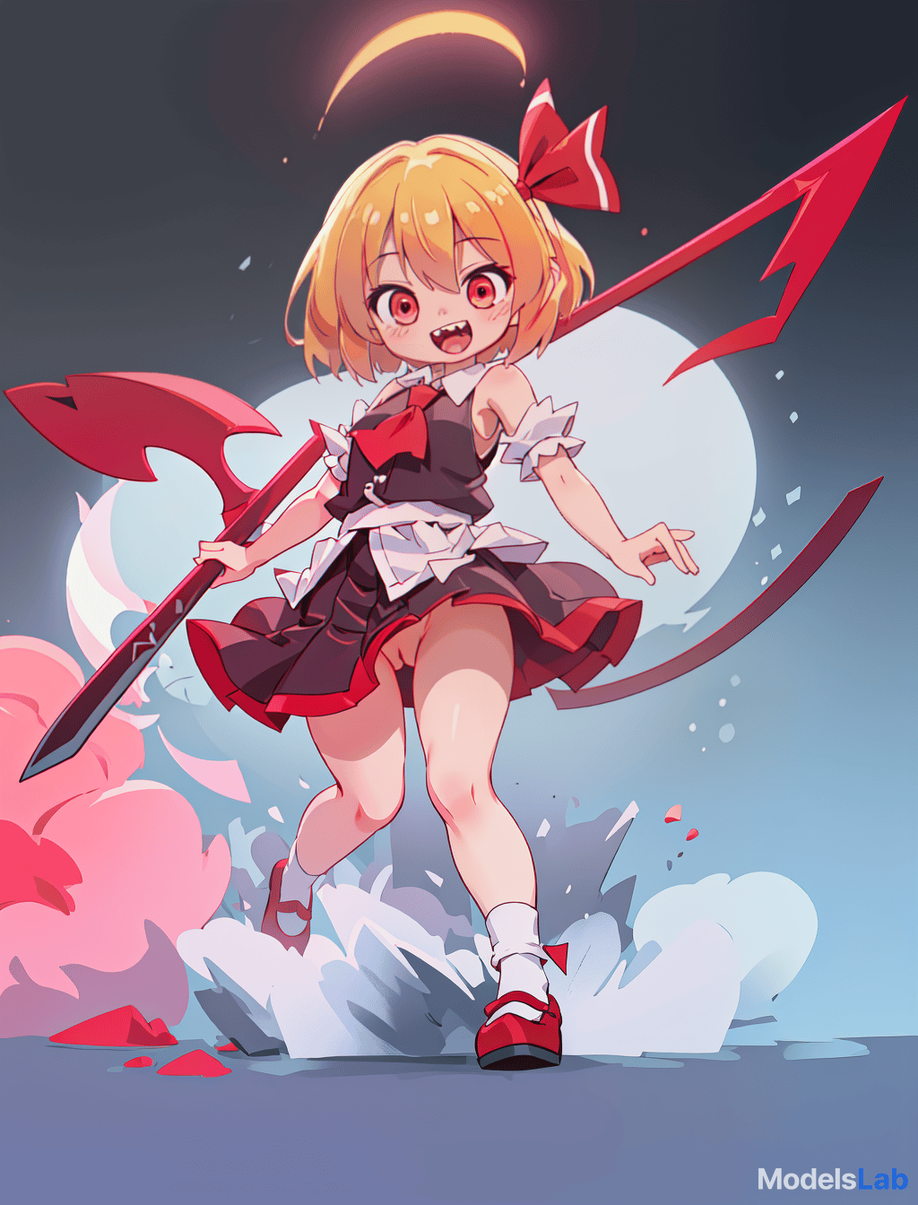  rumia, touhou project, , cute, happy, girl, elementary student, straight hair, blonde hair, short hair, red hair tie, sharp teeth, razor sharp teeth, flat , no s, board like, no , bare , bottomless, , , , lewd, anime, , , cameltoe, s, pink s, aroused rumia is a cute girl, around 128cm, with a cute face and sharp teeth. she has short blonde hair approximately to her shoulders, tied at one side with a red ribbon that's used to seal her true power. she has crimson red eyes, and a like body with a flat , plump , and a puffy mound that looks like a 's. hyperrealistic, full body, detailed clothing, highly detailed, cinematic lighting, stunningly beautiful, intricate, sharp focus, f/1. 8, 85mm, (centered image composition), (professionally color graded), ((bright soft diffused light)), volumetric fog, trending on instagram, trending on tumblr, HDR 4K, 8K