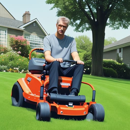  Man on a lawn mower