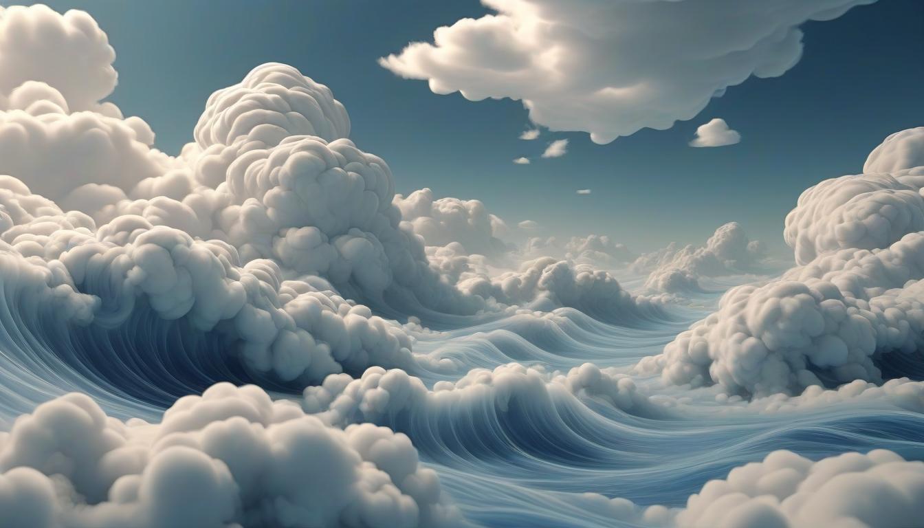  futuristic 3d image of clouds and waves in blue