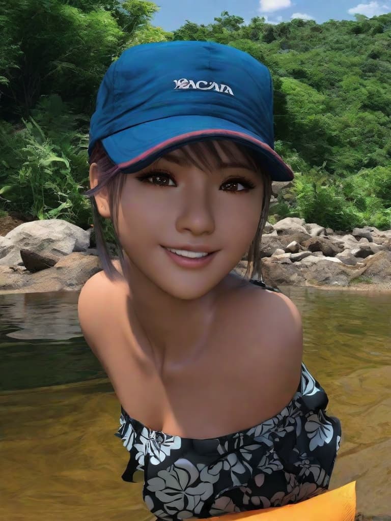  ultra realistic anime cute in river and beacause there body else