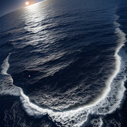  Realistic scene, night falls, a huge moon rises naturally from the distant sea level, the sea surface is sparkling, the moon reflection on the sea surface emits sparkling brilliance.