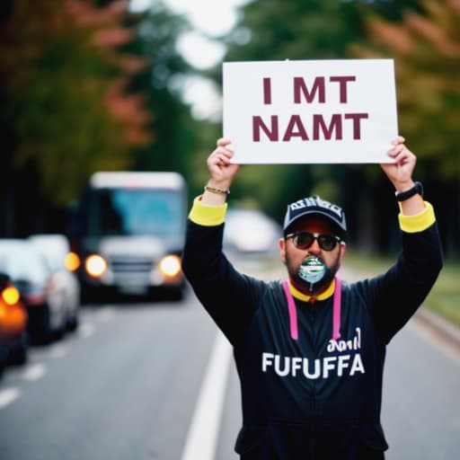  a man holding a sign that says i am not fufuffa