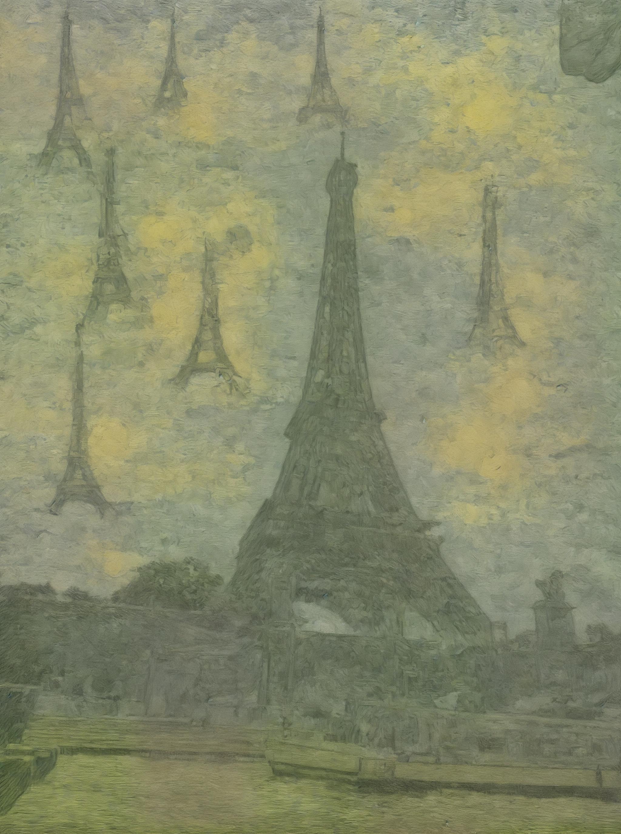  a beautiful painting of the eiffel tower with water in front surrounded by leaves by van gogh, v0ng44g, p0rtr14t, beautiful detailed art, masterpiece,