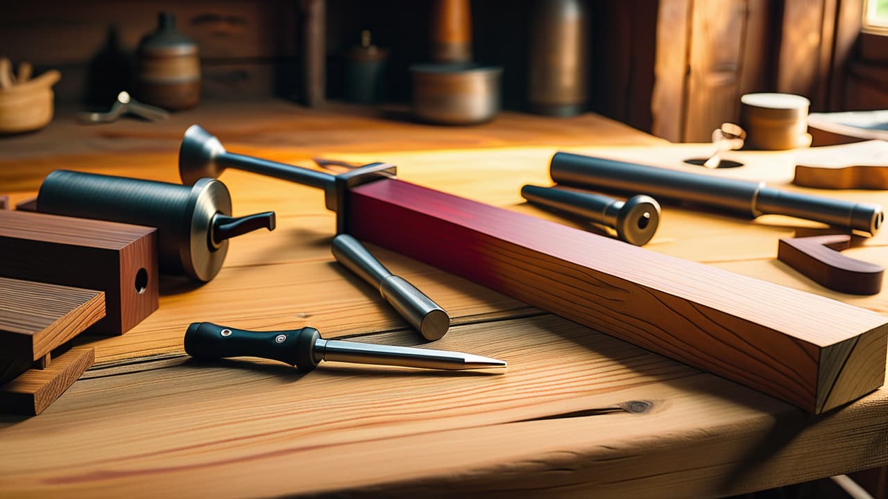  a close up view of various traditional wood joints, including dovetail, mortise and tenon, lap joint, and biscuit joint, displayed on a rustic wooden workbench with tools like chisels and clamps surrounding them. hyperrealistic, full body, detailed clothing, highly detailed, cinematic lighting, stunningly beautiful, intricate, sharp focus, f/1. 8, 85mm, (centered image composition), (professionally color graded), ((bright soft diffused light)), volumetric fog, trending on instagram, trending on tumblr, HDR 4K, 8K