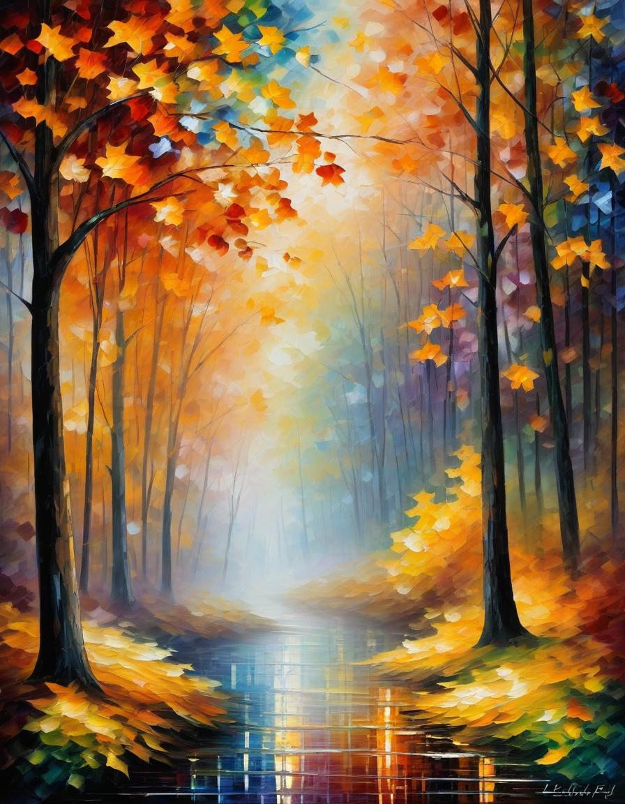  (style of leonid afremov:1.5), oil palette knife painting, canvas, autumn landscape, forest, castle, falling autumn leaves, fantasy, muted shades of colors, gothic aesthetic, beautiful, impessionism