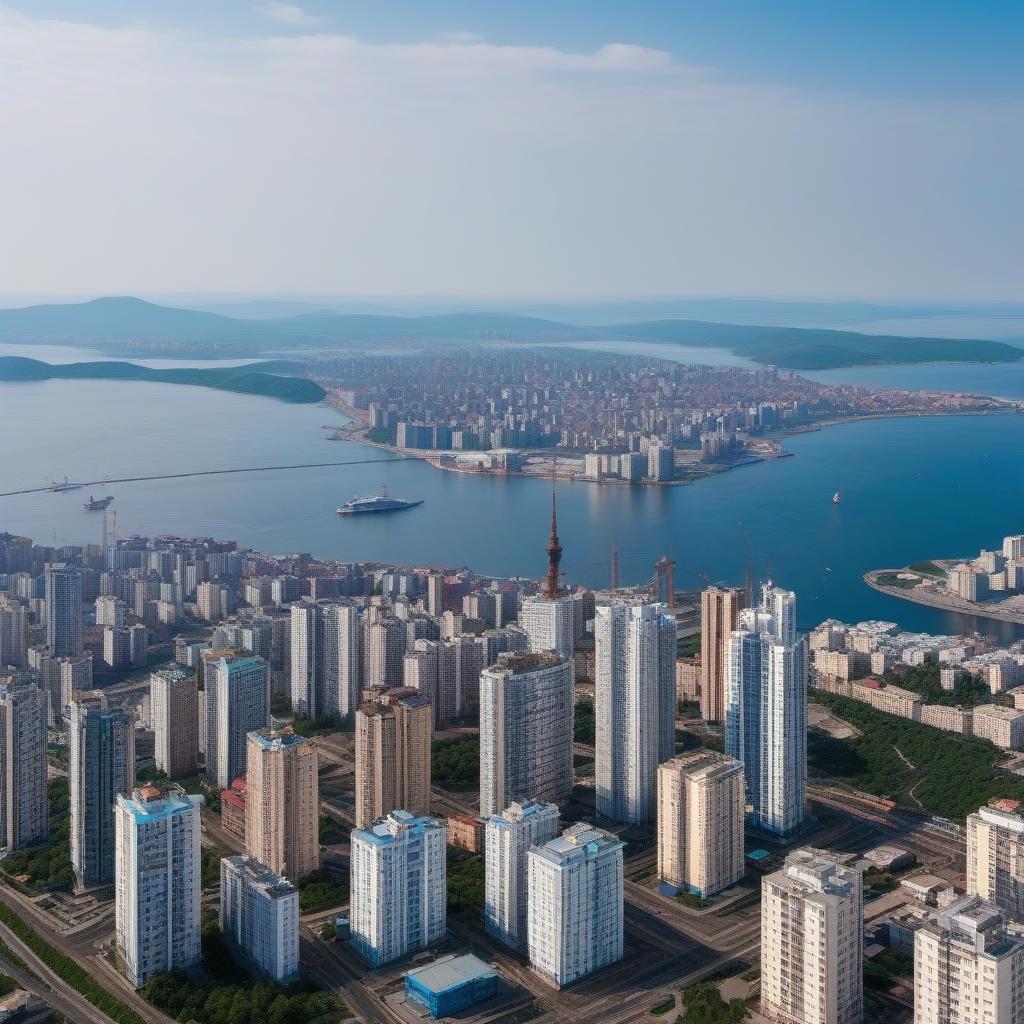  Vladivostok looks like an Asian megopolis, cyberpunk, isometry view