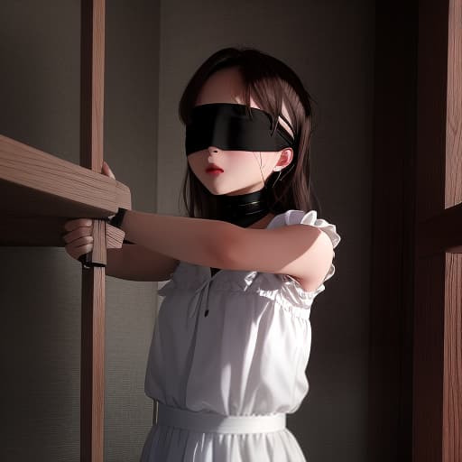  blindfolded and gagged child girl as a prisoner in bondage; binded and immobilized in shibari pose, ((best quality)), ((masterpiece)), highly detailed, absurdres, HDR 4K, 8K