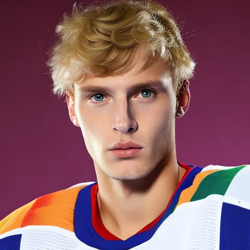 portrait+ style Russian LGBT queer hockey player blonde hunk dude face