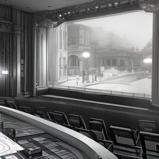  The view from afar of the director's booth in the theater shows a small girl perched on the balcony of the booth, with her grandfather sitting nearby., sketch, drawing, detailed, pencil, black and white by Adonna Khare, Paul Cadden, Pierre Yves Riveau hyperrealistic, full body, detailed clothing, highly detailed, cinematic lighting, stunningly beautiful, intricate, sharp focus, f/1. 8, 85mm, (centered image composition), (professionally color graded), ((bright soft diffused light)), volumetric fog, trending on instagram, trending on tumblr, HDR 4K, 8K