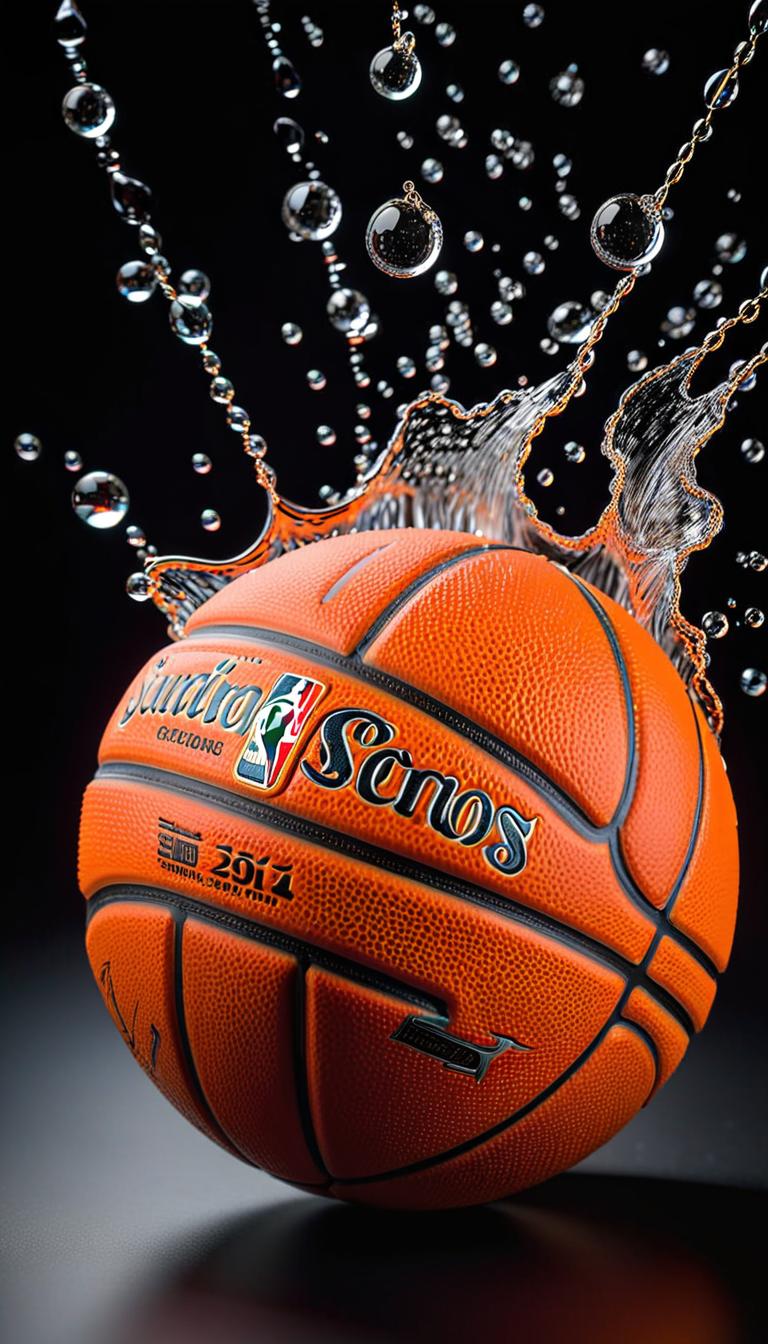  professional 3d model of a basket ball with a hollow black background and waterdroplets bouncing off the bottom of the ball . rendered with octane, the model is highly detailed,dramatic lighting. hyperrealistic, full body, detailed clothing, highly detailed, cinematic lighting, stunningly beautiful, intricate, sharp focus, f/1. 8, 85mm, (centered image composition), (professionally color graded), ((bright soft diffused light)), volumetric fog, trending on instagram, trending on tumblr, HDR 4K, 8K