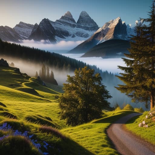  fantasy-landscape-with-mountains-trees-moon-sky hyperrealistic, full body, detailed clothing, highly detailed, cinematic lighting, stunningly beautiful, intricate, sharp focus, f/1. 8, 85mm, (centered image composition), (professionally color graded), ((bright soft diffused light)), volumetric fog, trending on instagram, trending on tumblr, HDR 4K, 8K