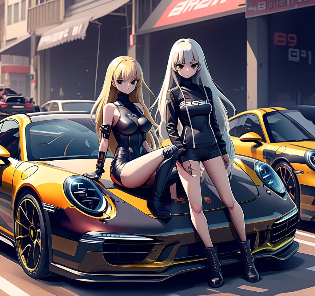  anime artwork a 911 porsche and a girl bandit . anime style, key visual, vibrant, studio anime, highly detailed