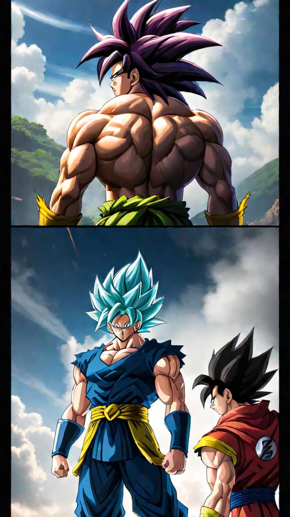  anime art: broly's tragic origin story, filled with betrayal and loss, stemming from his past with vegeta and goku. hyperrealistic, full body, detailed clothing, highly detailed, cinematic lighting, stunningly beautiful, intricate, sharp focus, f/1. 8, 85mm, (centered image composition), (professionally color graded), ((bright soft diffused light)), volumetric fog, trending on instagram, trending on tumblr, HDR 4K, 8K