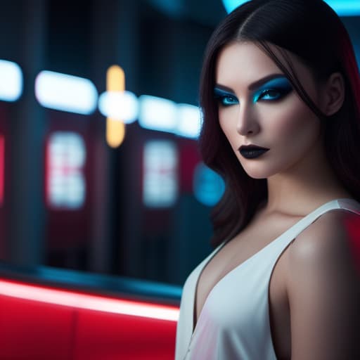  ultra realistic close up portrait ((beautiful pale cyberpunk female with heavy black eyeliner)), blue eyes, shaved side haircut, hyper detail, cinematic lighting, magic neon, dark red city, canon eos r3, nikon, f/1.4, iso 200, 1/160s, 8k, raw, unedited, symmetrical balance, in frame, 8k hyperrealistic, full body, detailed clothing, highly detailed, cinematic lighting, stunningly beautiful, intricate, sharp focus, f/1. 8, 85mm, (centered image composition), (professionally color graded), ((bright soft diffused light)), volumetric fog, trending on instagram, trending on tumblr, HDR 4K, 8K