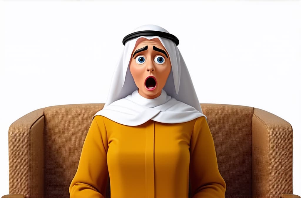  shocked surprised arabian senior woman isolated on white background, funny cartoon illustration ar 3:2 {prompt}, maximum details