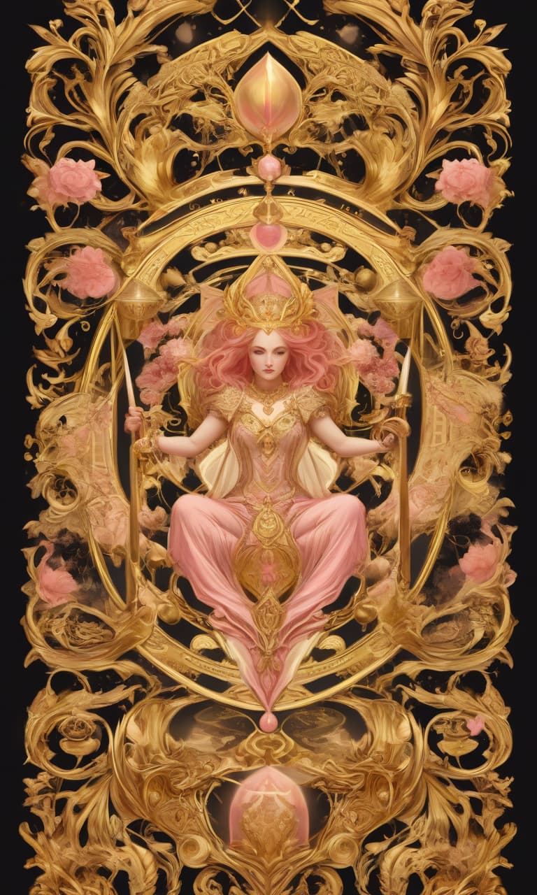  concept art pink, gold, black, white tarot . digital artwork, illustrative, painterly, matte painting, highly detailed, perfect hands