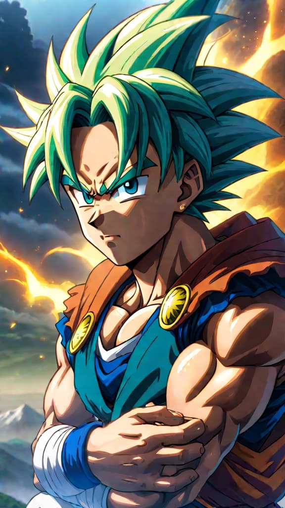  anime art: showcase dragon ball super: broly availability on amazon prime video, google play movies, and apple itunes. hyperrealistic, full body, detailed clothing, highly detailed, cinematic lighting, stunningly beautiful, intricate, sharp focus, f/1. 8, 85mm, (centered image composition), (professionally color graded), ((bright soft diffused light)), volumetric fog, trending on instagram, trending on tumblr, HDR 4K, 8K